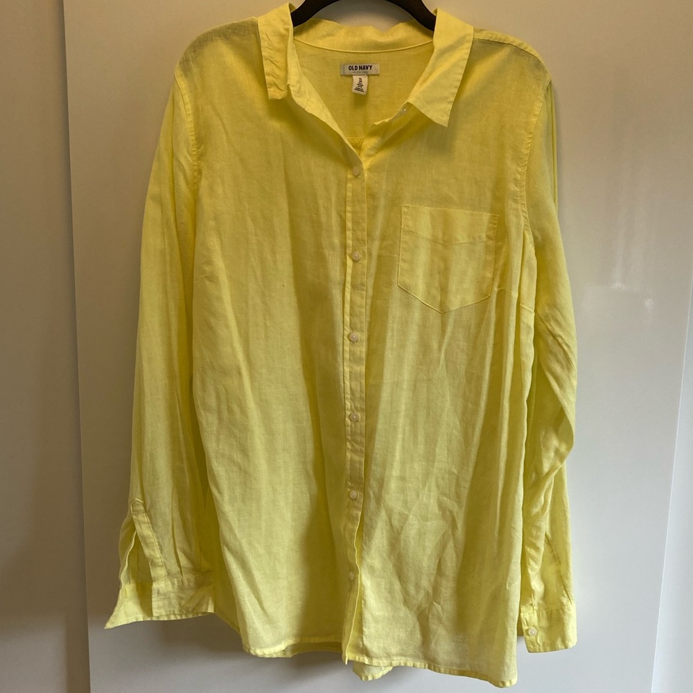 Yellow linen cotton blend button down shirt XL